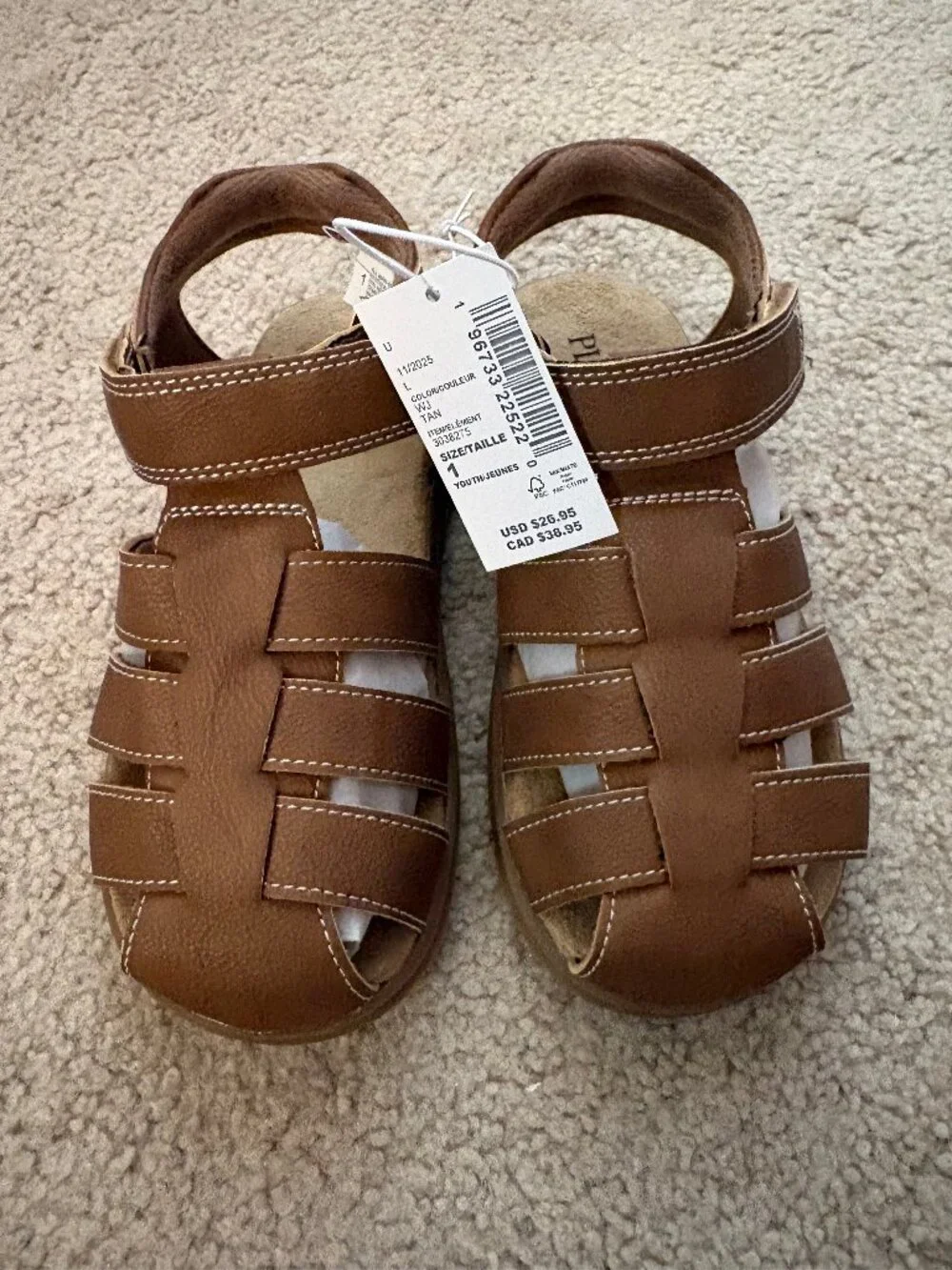 NEW with tags, Children's Place fisherman sandals, size 1